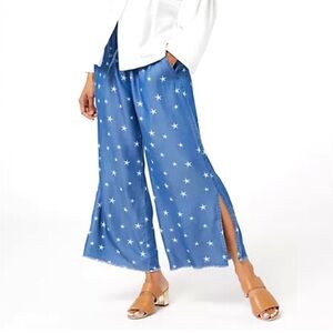Laurie Felt Star Blue Wide Leg Tencel pants cropped ankle short